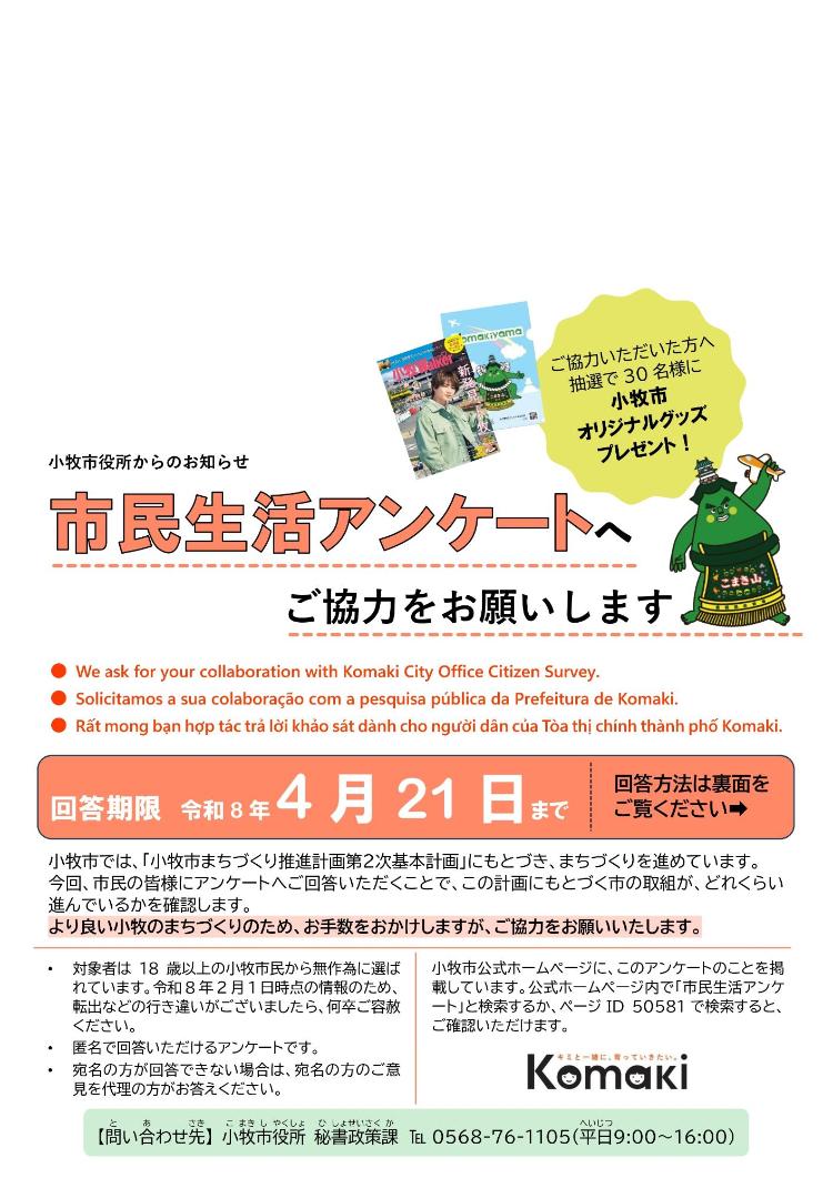 市民意識調査案内はがき表