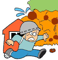 山崩れ、がけ崩れ、津波に注意 山間部、海岸地帯で地震を感じたら早めに避難する。