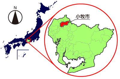 日本地図の中の小牧市の位置