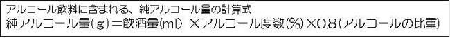 アルコール飲料に含まれる、純アルコール量の計算式