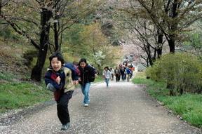 四季の道から兒の森へ走っている人たちの写真