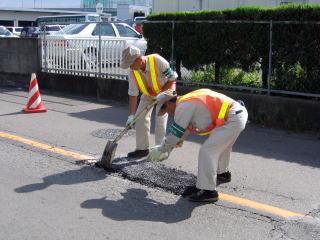 道路の陥没の補修状況