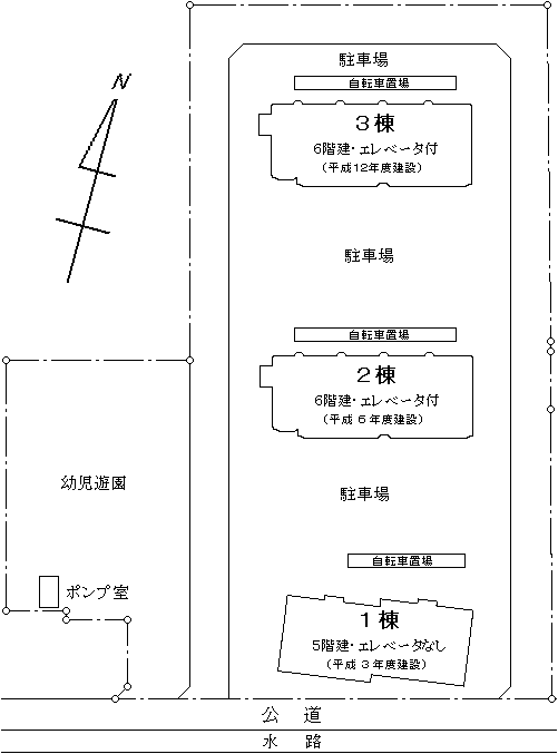 市営大輪住宅の配置図