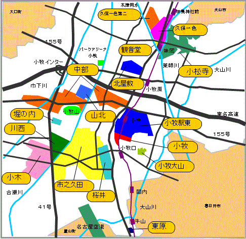 小牧市の地図イラスト