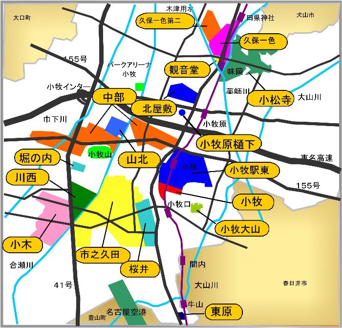 小牧市の地図イラスト