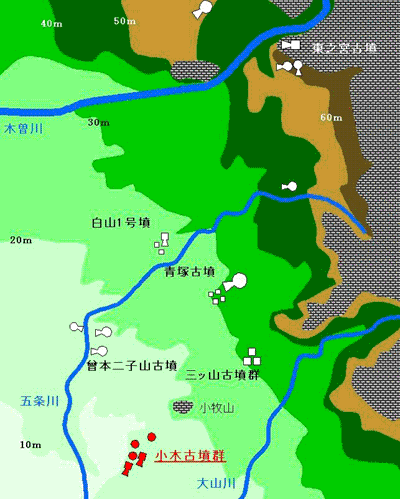 尾張北部の古墳分布図のイラスト