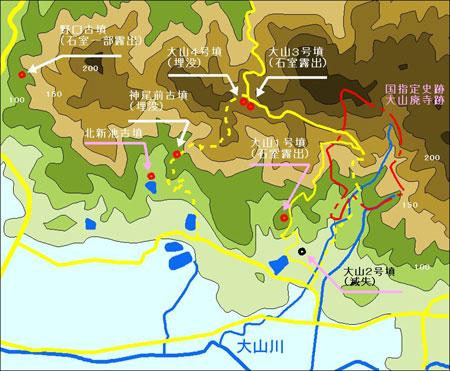 (イラスト)野口・大山の古墳群位置図