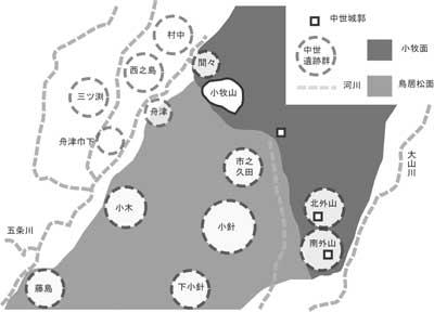 小牧山周辺中世遺跡分布概念図