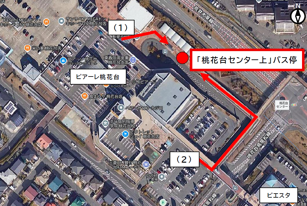 桃花台センター(上)へのルート図