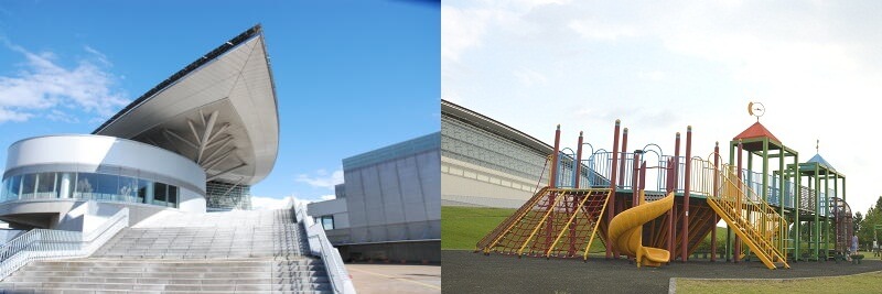 小牧市スポーツ公園総合体育館とパークアリーナ小牧の外観