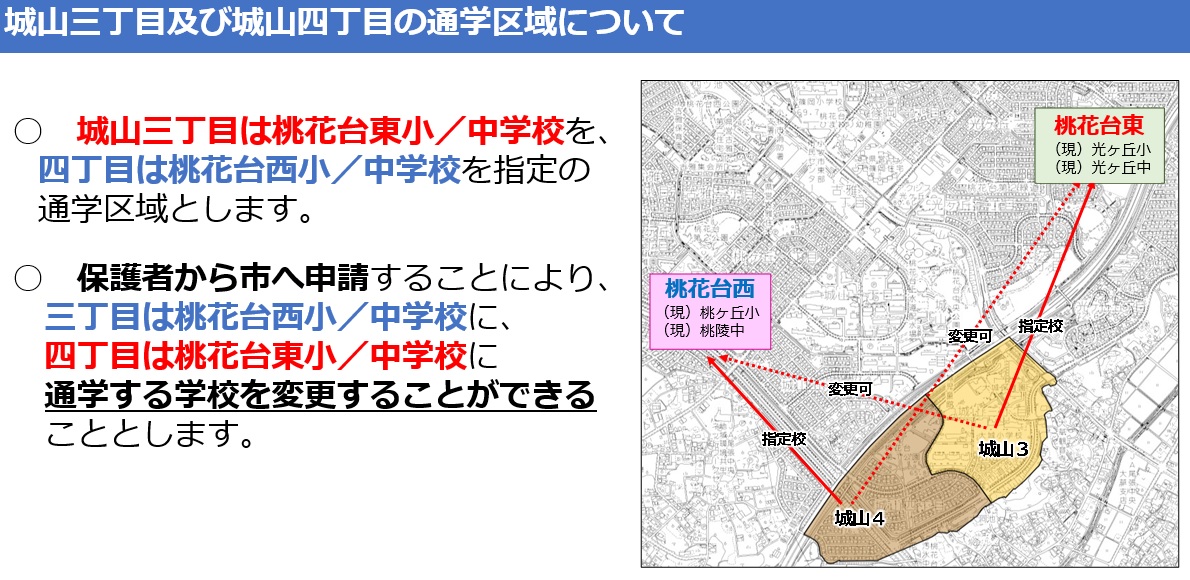城山三丁目及び四丁目の通学区域について