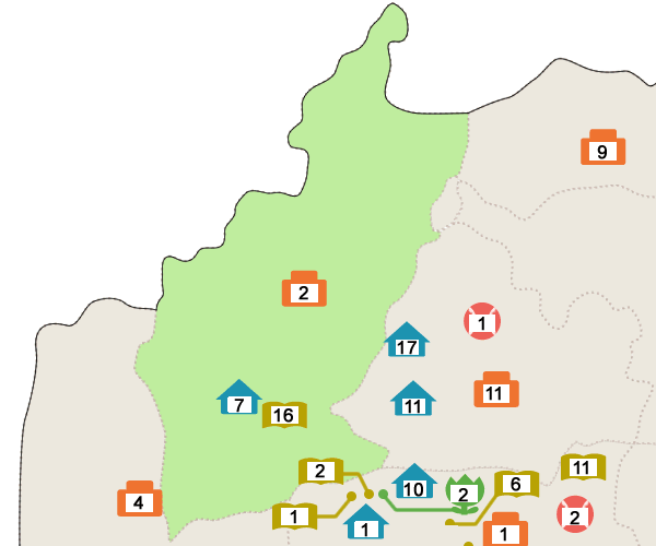 村中小学校区の地図　全ての施設